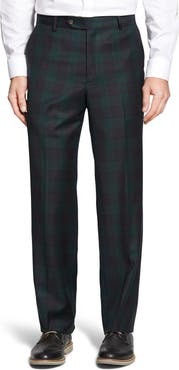 Berle Touch Finish Flat Front Classic Fit Plaid Wool Trousers