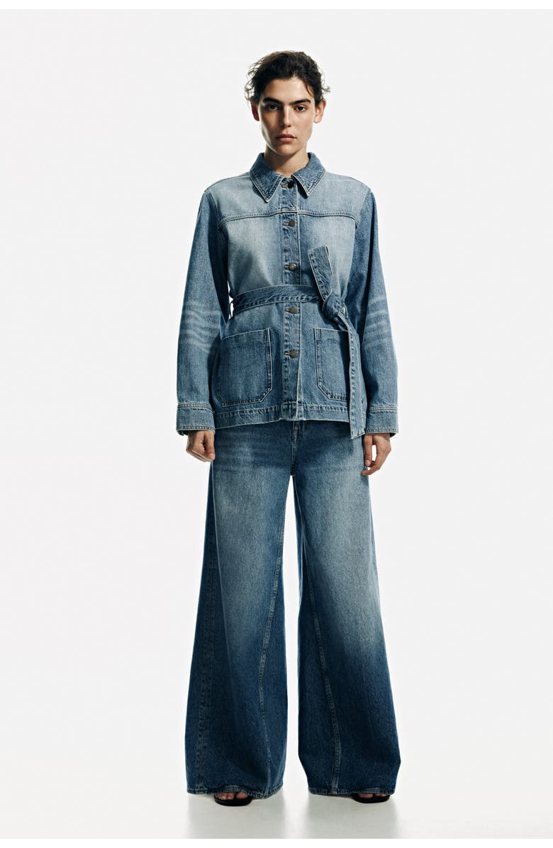 H&M Tie-belt denim jacket, Alternate, color, Denim Blue