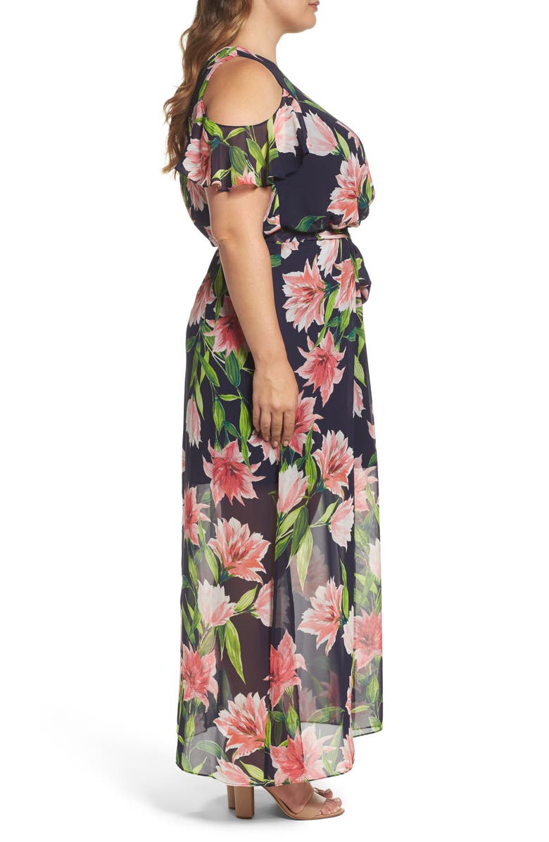 Eliza J Floral Chiffon Cold Shoulder Maxi Dress, Alternate, color,