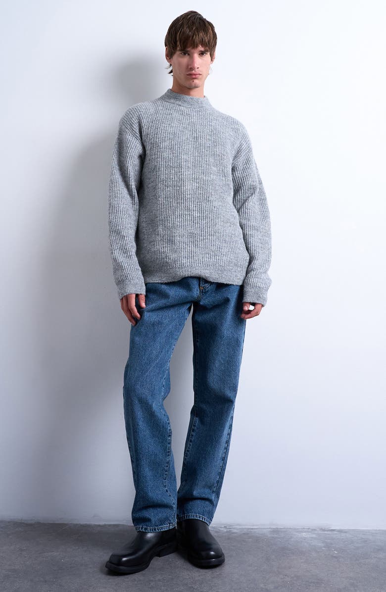 Topman Rib Mock Neck Sweater, Alternate, color, Grey