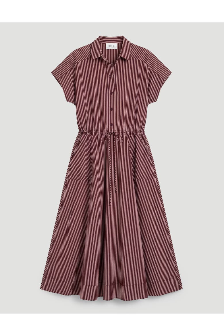 Mira Short Sleeve Hanky Hem Midi Dress, Alternate, color, Burgundy Stripe Red