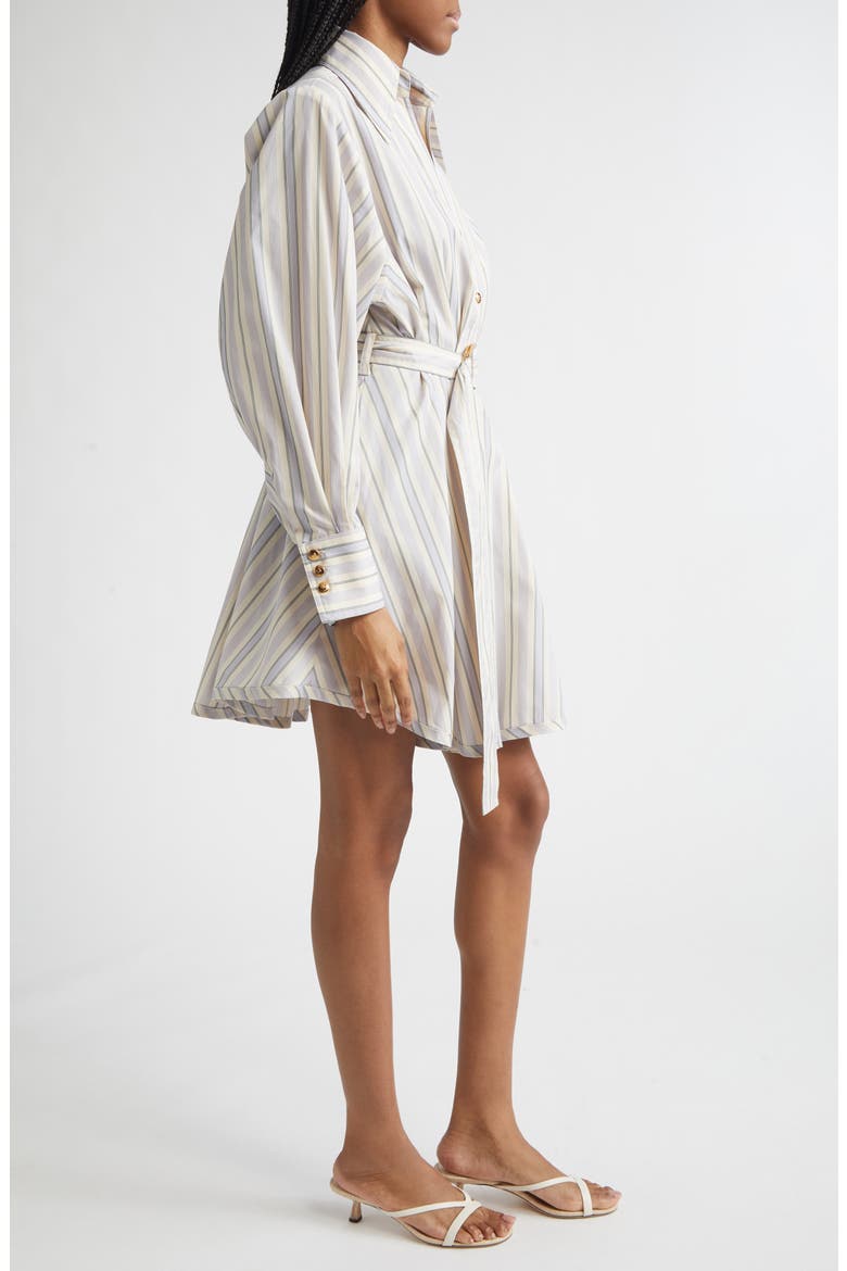 Stripe Tuck Long Sleeve Mini Shirtdress, Alternate, color, BLUE/ GREEN STRIPE