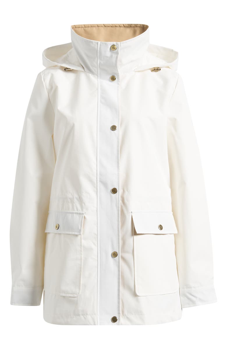Lauren Ralph Lauren Hooded Contrast Trim Windbreaker, Alternate, color, White