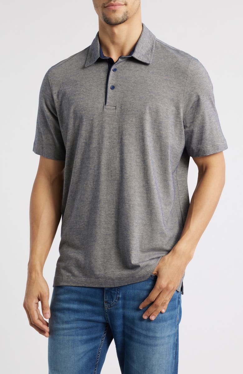 Johnston & Murphy Fine Stripe Polo, Main, color, Tan/Navy