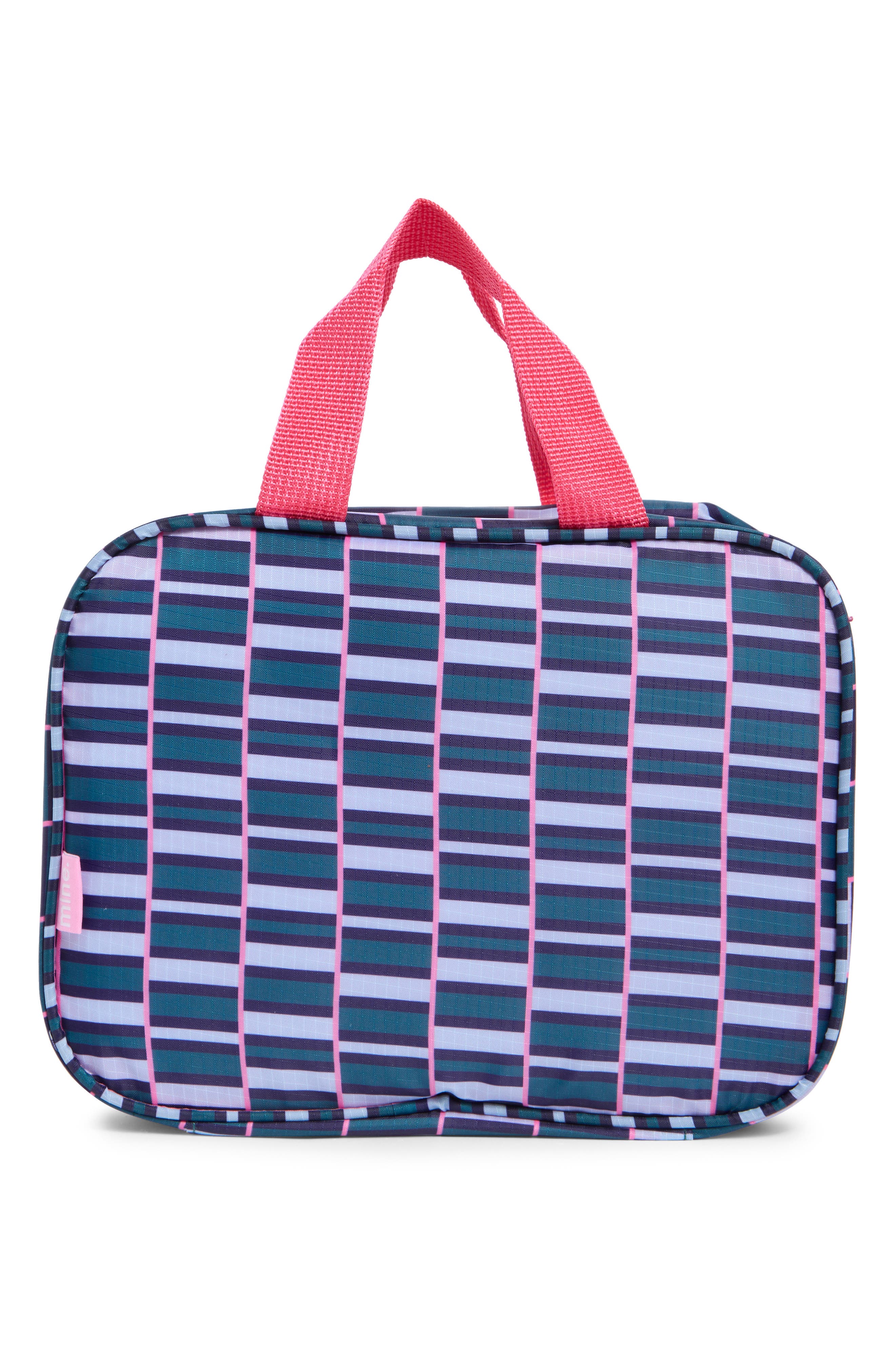 MYTAGALONGS Clear Toiletry Bag with 6 Bottles, Alternate, color, Teal/ Pink