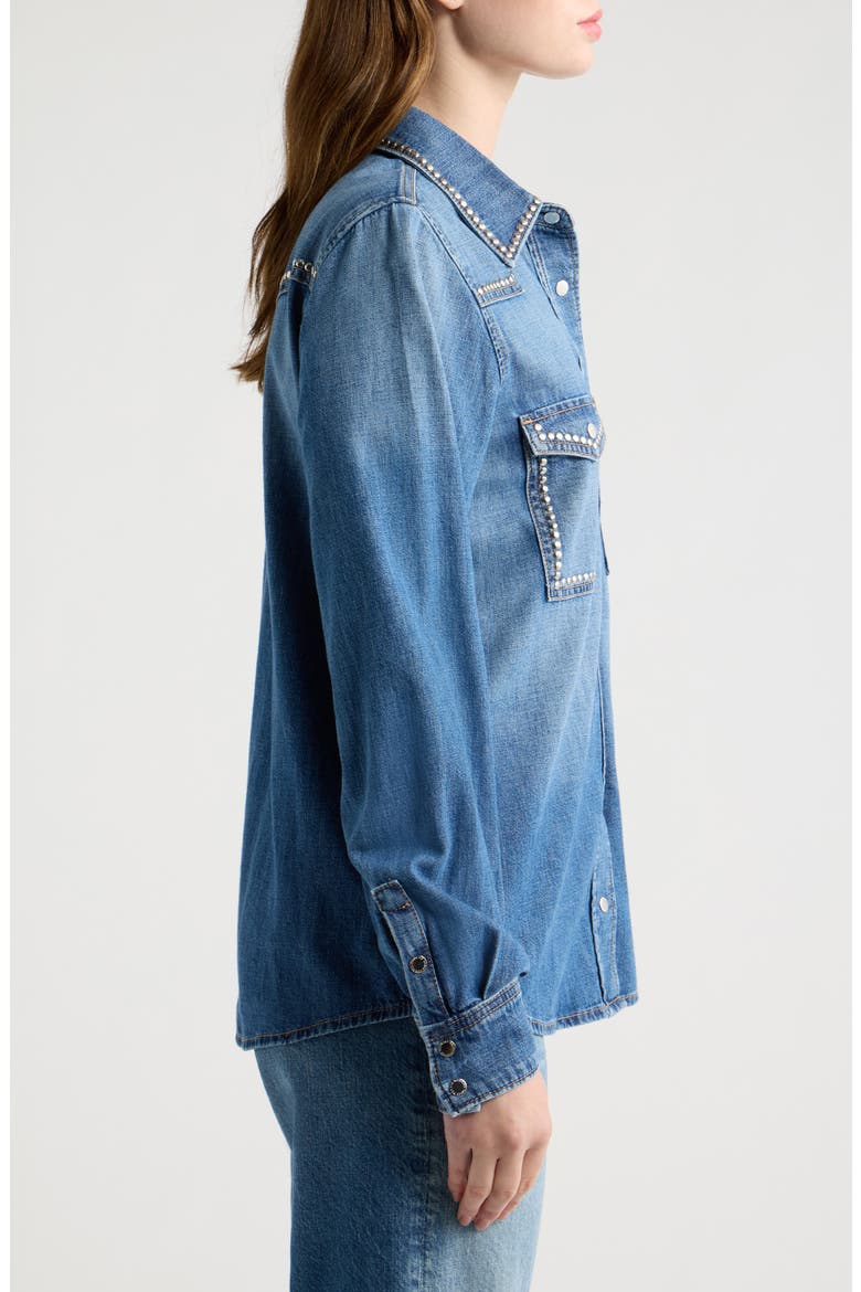 Studded Western Denim Shirt, Alternate, color, AVENUE