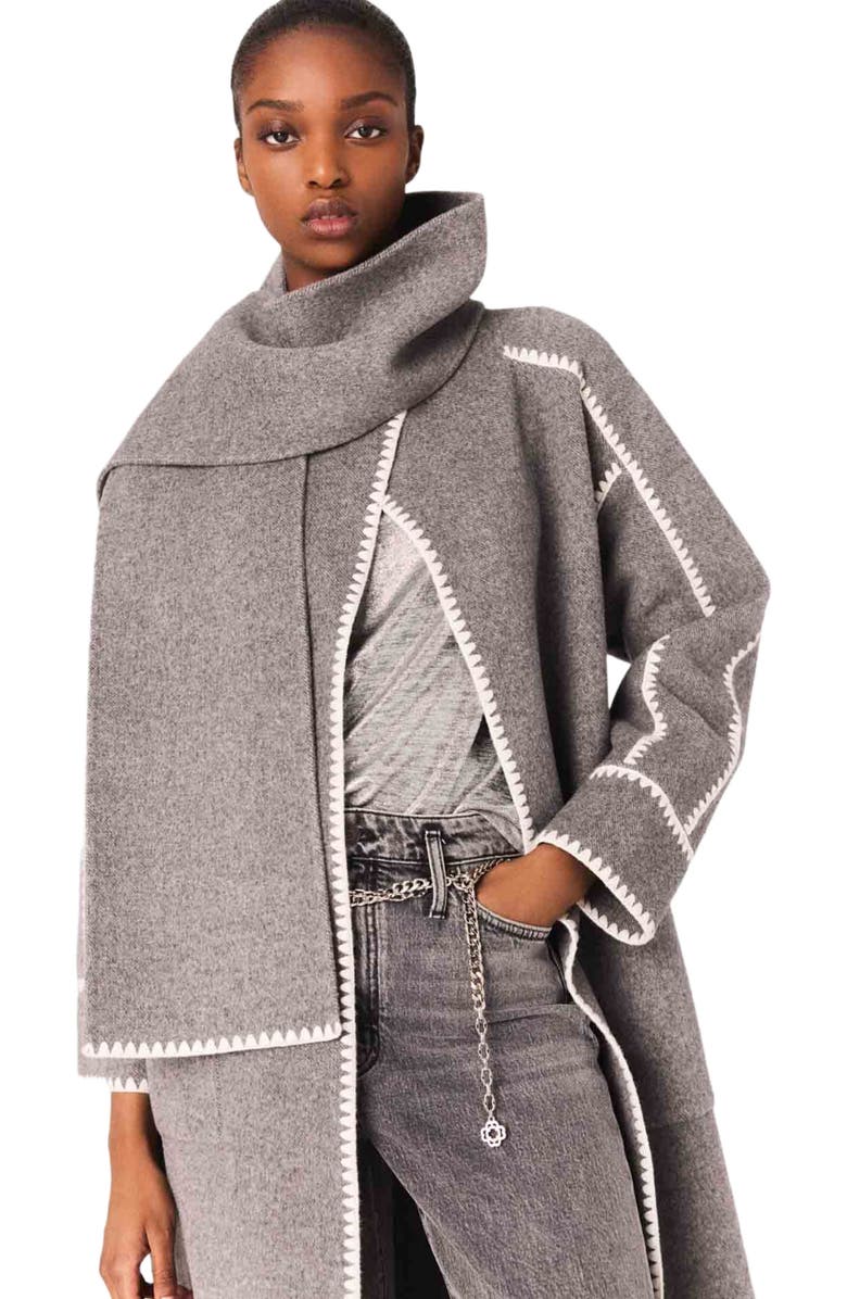 maje Long double-faced coat, Alternate, color, Grey/White