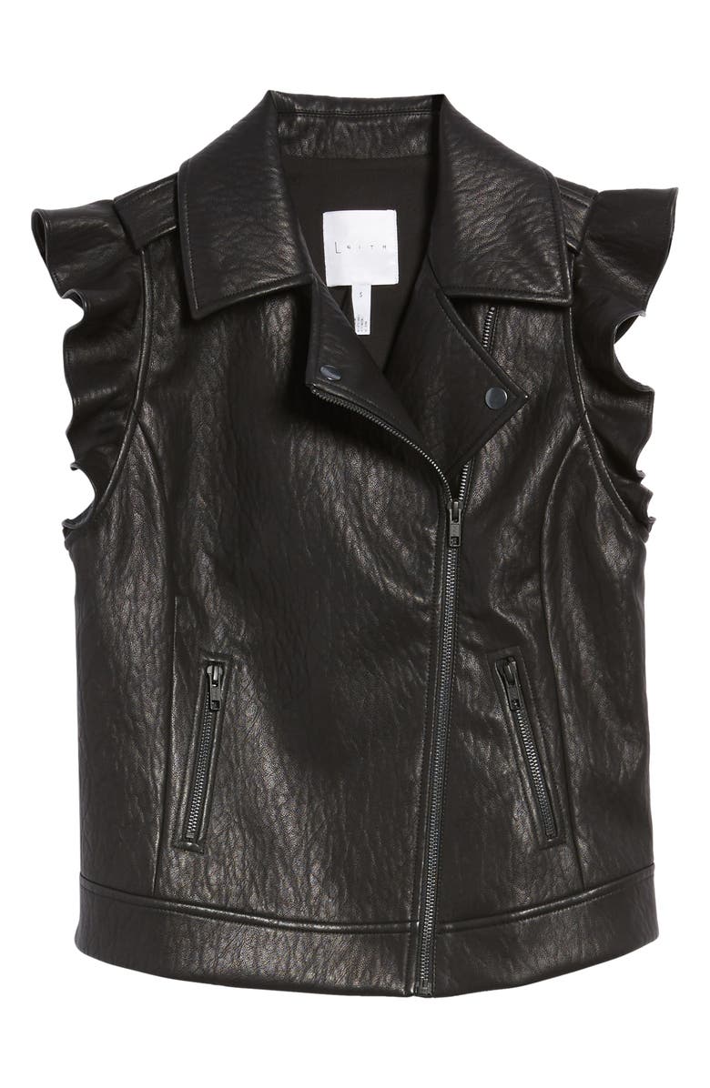 Leith Ruffle Faux Leather Vest, Alternate, color, 