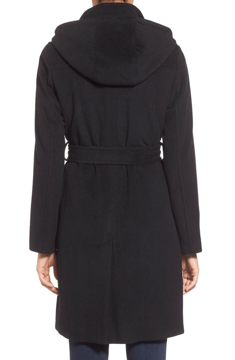 Ellen Tracy Belted Long Wool Blend Coat with Detachable Hood, Alternate, color, 