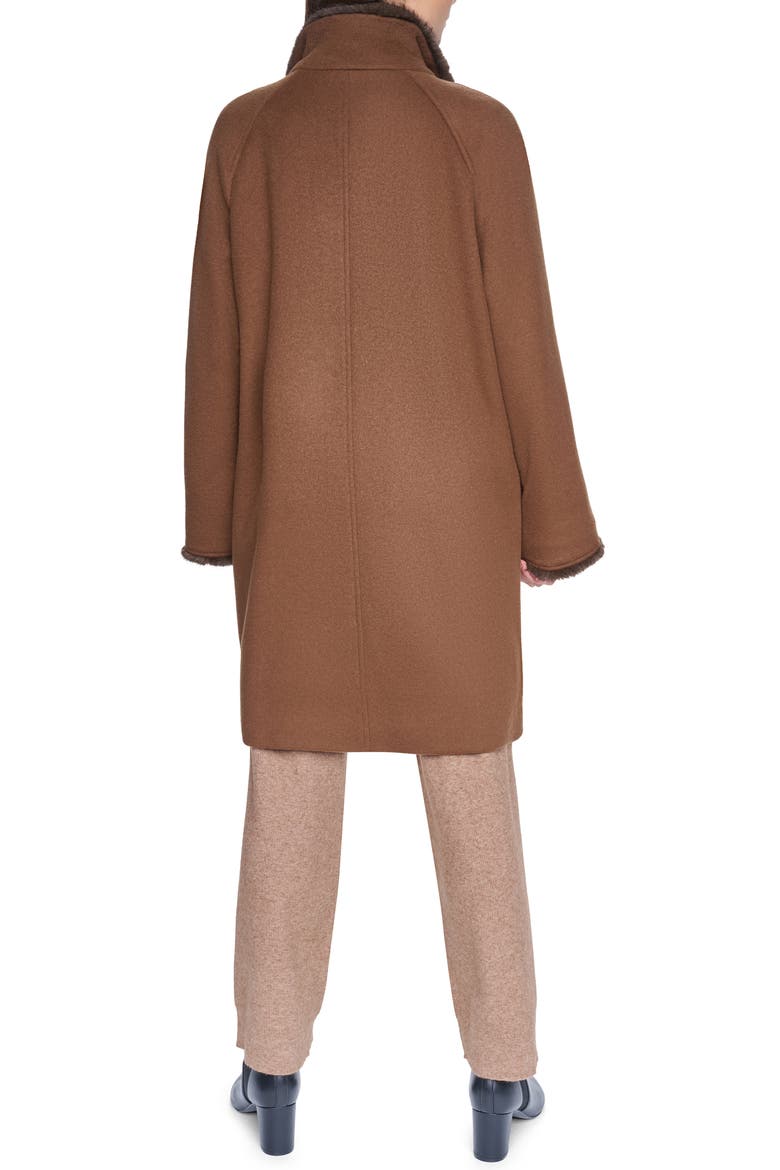 Faux Mink Trim Double Breasted Wool Blend Coat, Alternate, color, VICUNA