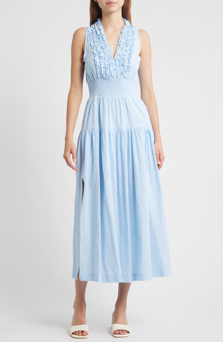 LOVE THE LABEL Eloise Ruffle Detail Cotton Gingham Dress, Main, color, 