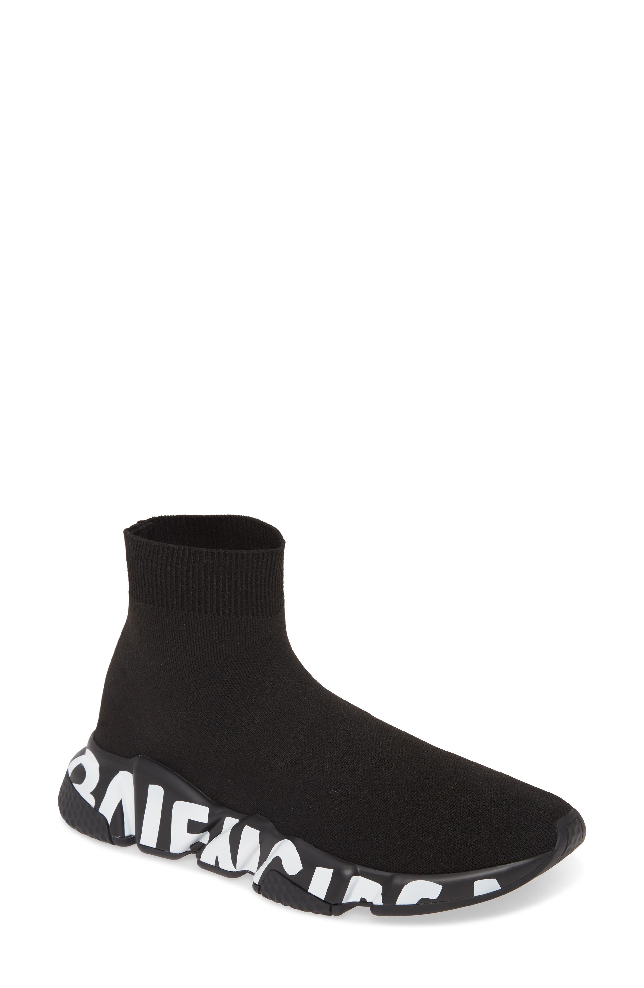 Balenciaga Mid Speed Sock Sneaker, Main, color, Black/ Black/ White