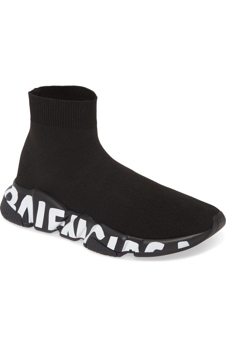 Balenciaga Mid Speed Sock Sneaker, Main, color, Black/ Black/ White