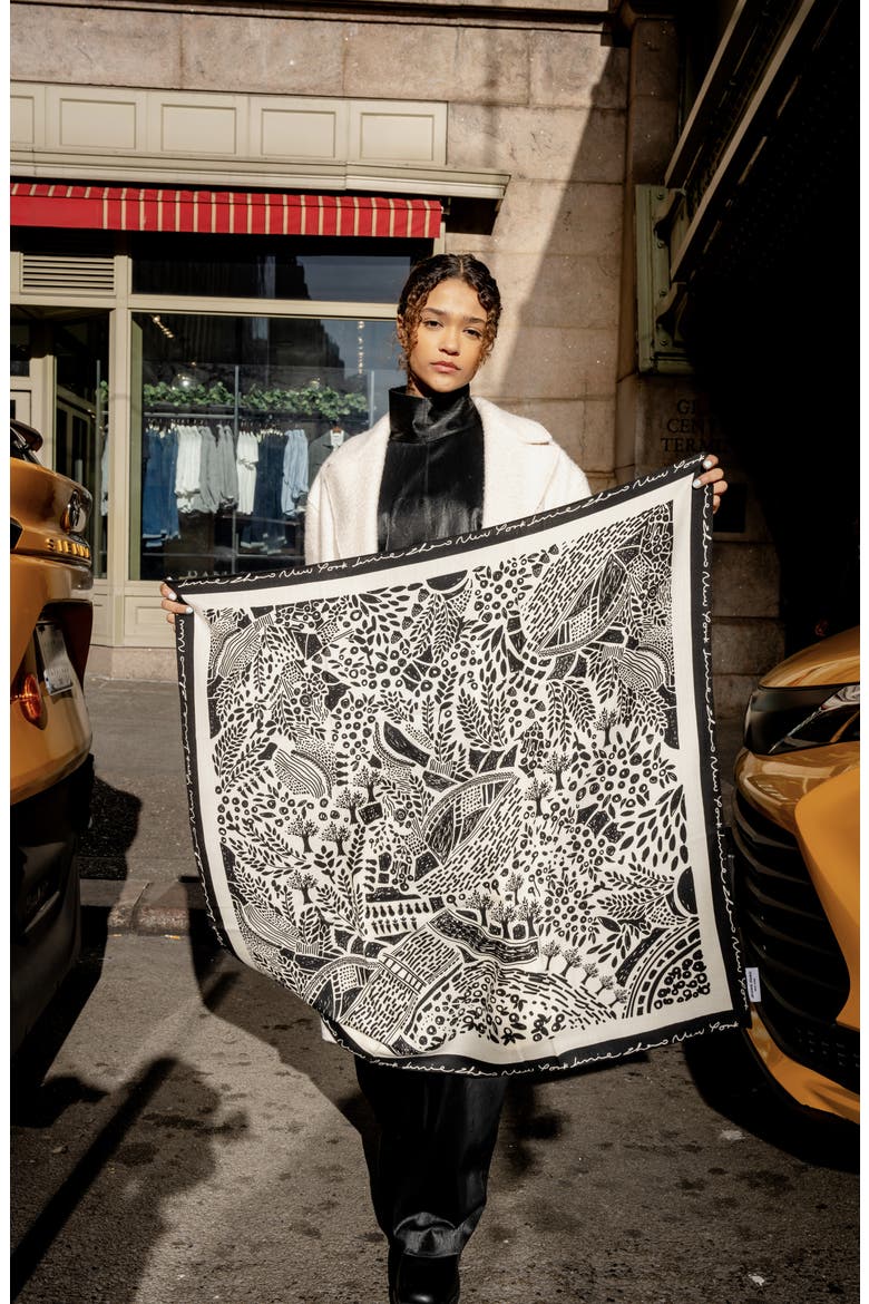 Double Sided Wool Silk Scarf Of Black Garden, Alternate, color, Black