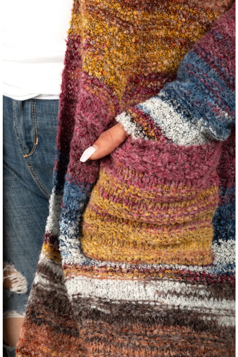 Faux Fur Collar Striped Cardigan, Alternate, color, PURPLE