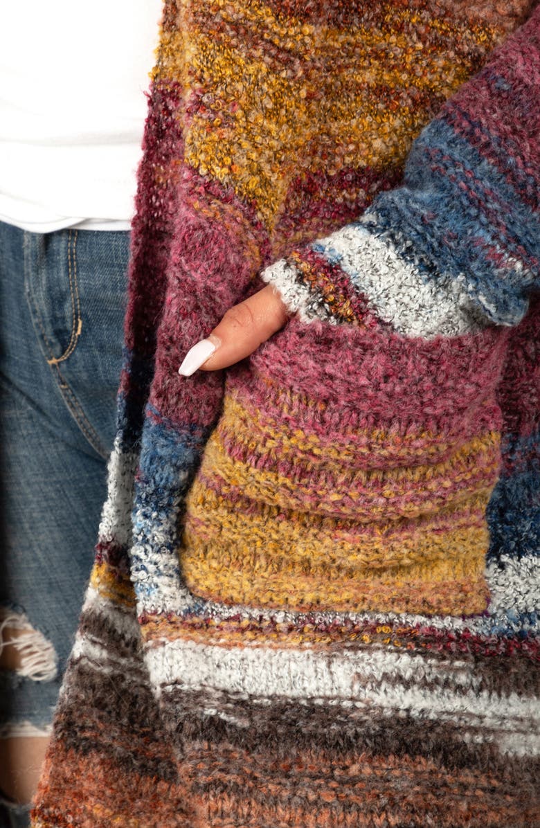 SAACHI Faux Fur Collar Striped Cardigan, Alternate, color, Purple