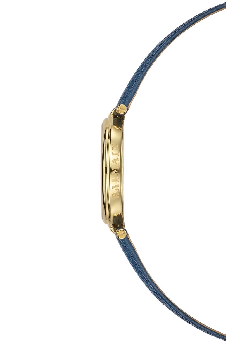 Haute Elegance Oval Leather Strap Watch, 26mm x 32mm, Alternate, color, YELLOW GOLD BLUE