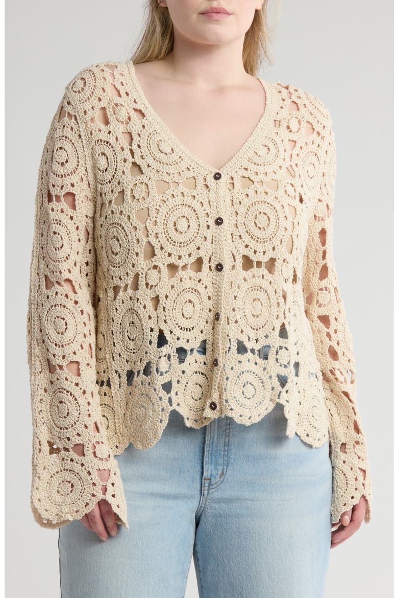 Crochet Button Front Cardigan, Main, color, NATURAL