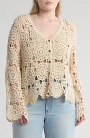 Forgotten Grace Crochet Button Front Cardigan