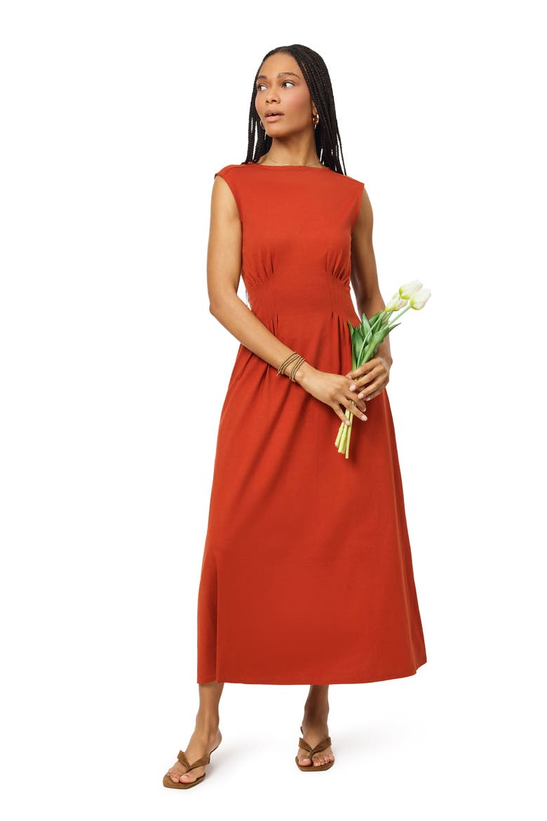 Boat Neck Sleeveless Dress, Alternate, color, PICANTE