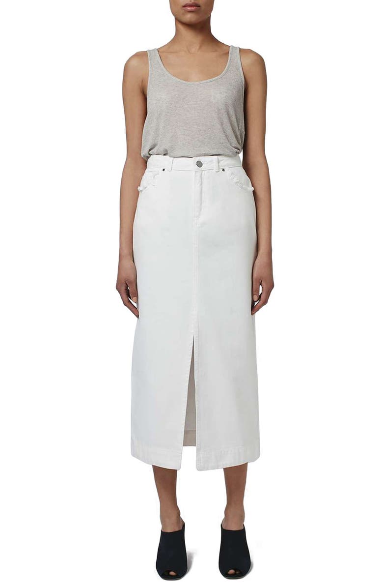 Topshop Boutique Denim Midi Skirt, Alternate, color, 