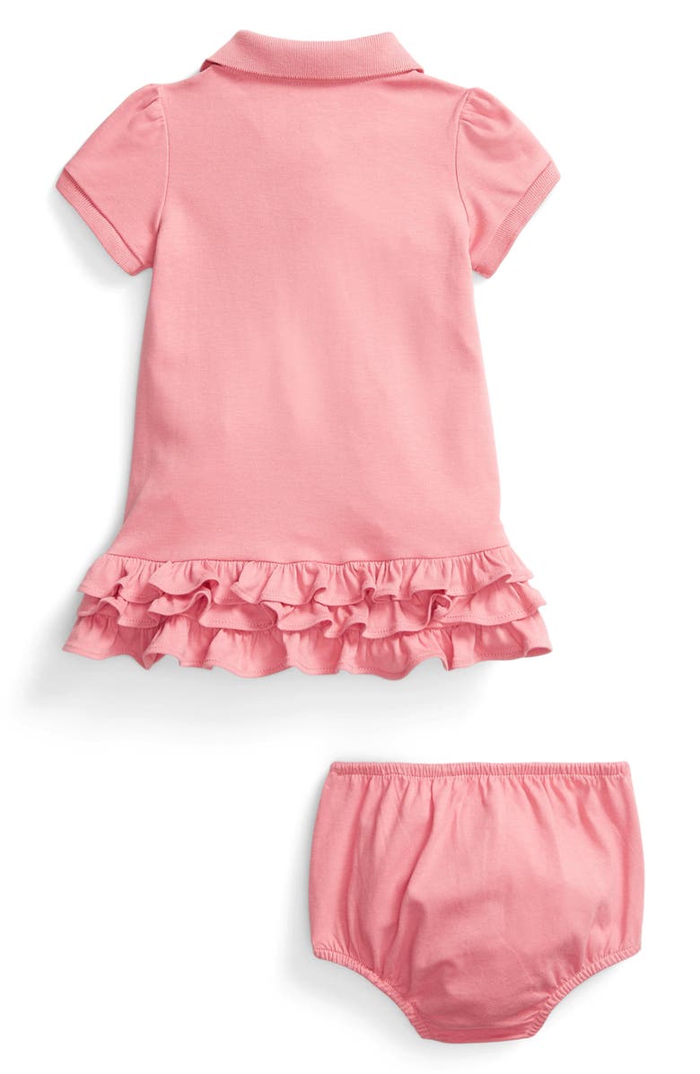 Ralph Lauren Ruffle Cotton Polo Dress & Bloomers, Alternate, color, Desert Rose