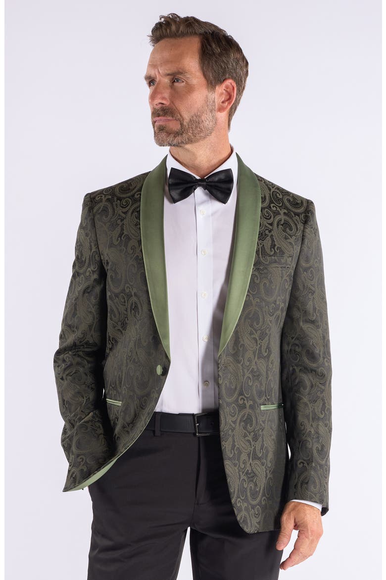 Paisley Jacquard Evening Jacket, Alternate, color, OLIVE