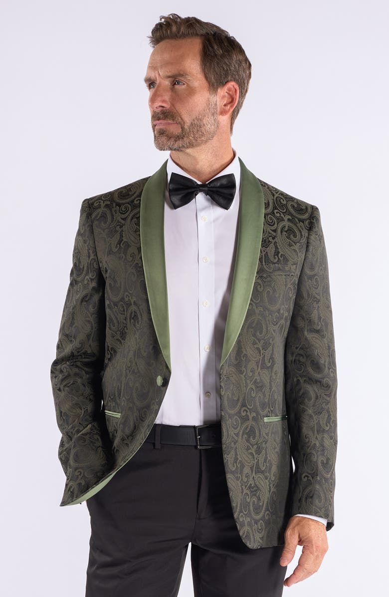 SAVILE ROW CO Paisley Jacquard Evening Jacket, Alternate, color, Olive