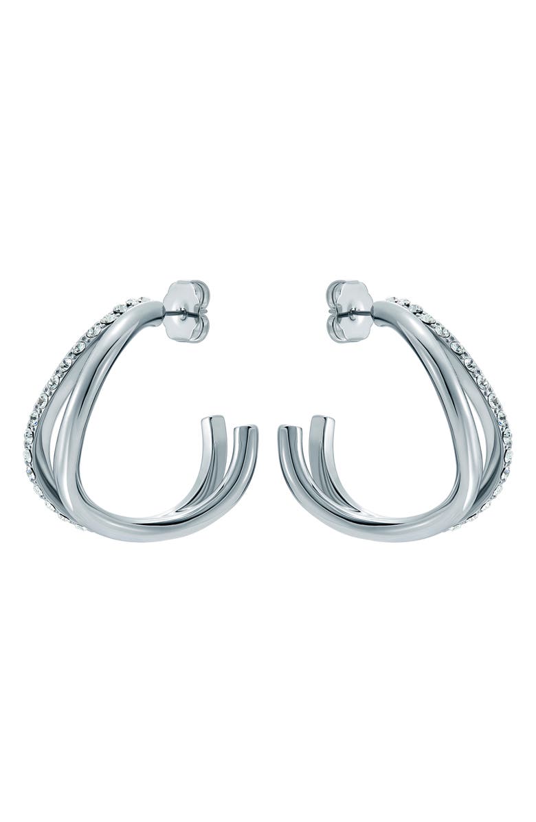 Ted Baker Large Wayva Pavé Crystal Hoop Earrings, Alternate, color, Silver Tone / Clear Crystal