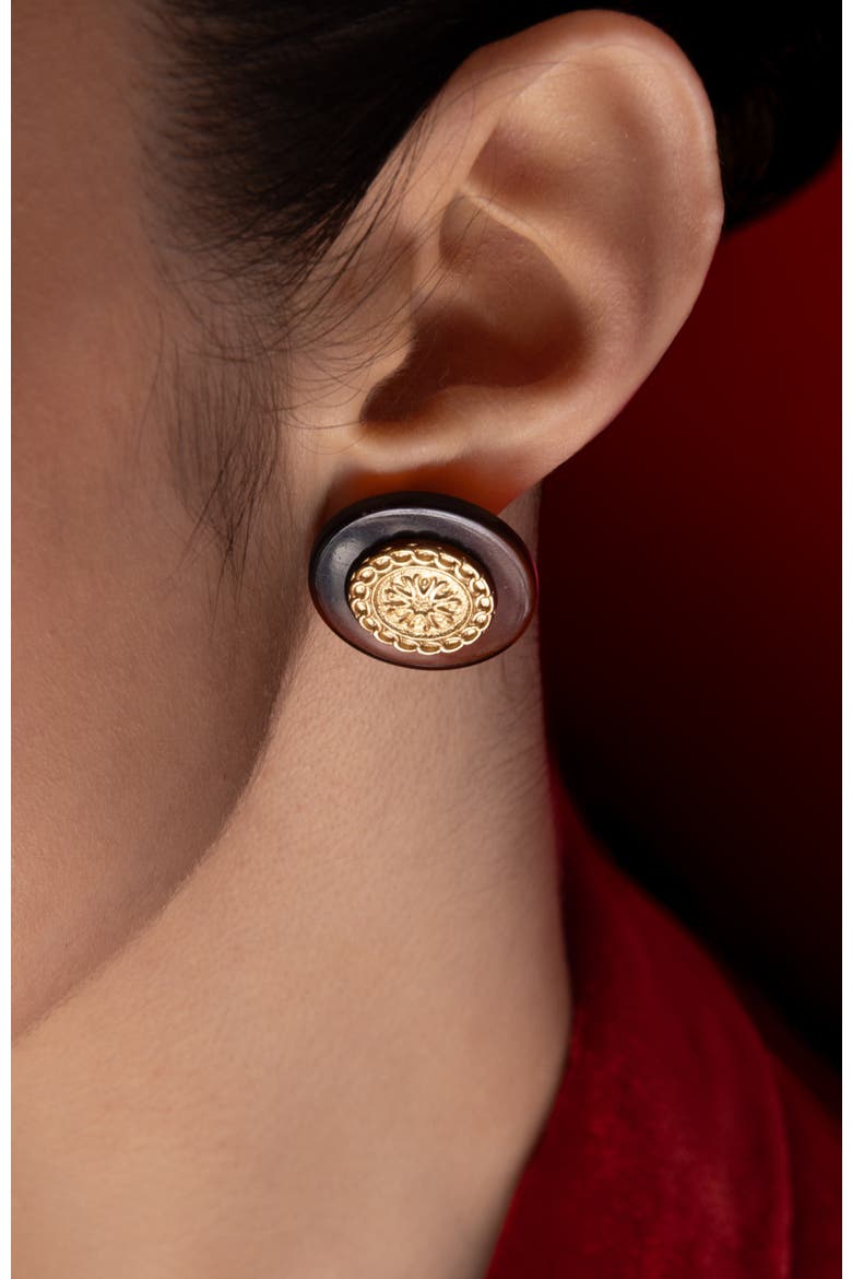 Retro Coin Earrings, Alternate, color, Gold & Red