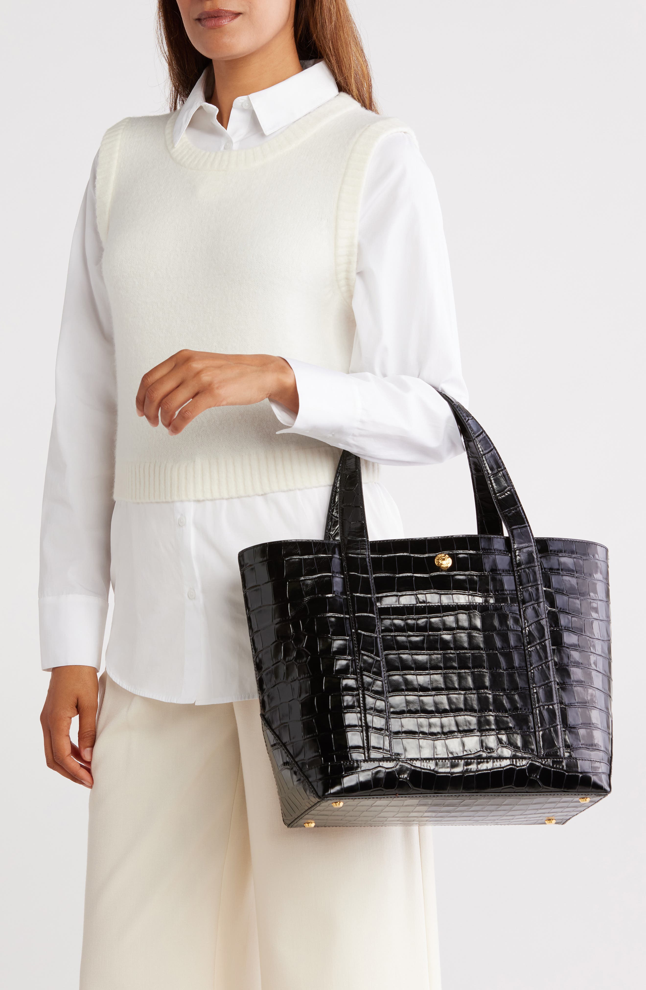 Veronica Beard Goody Grand Croc Embossed Leather Tote Bag, Alternate, color, 