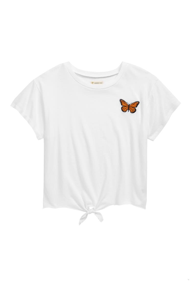Kids' Tie Front Logo Tee, Main, color, WHITE BUTTERFLY