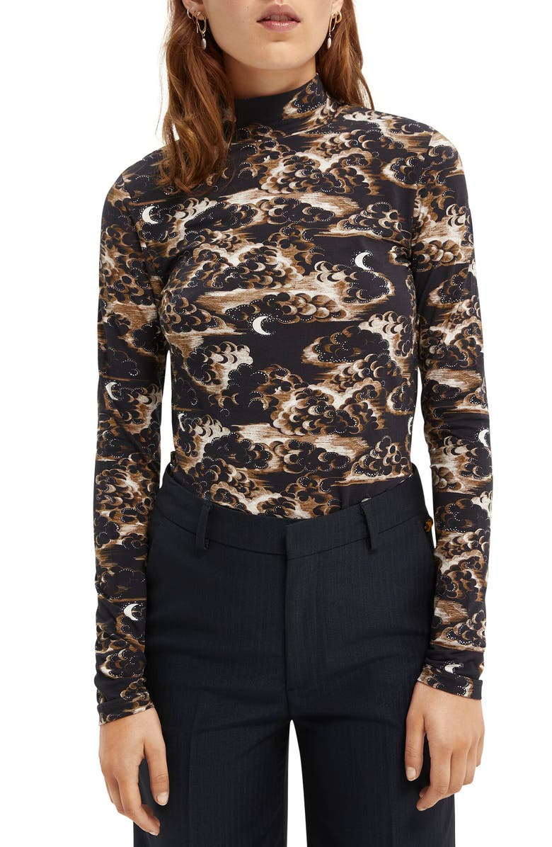 Scotch & Soda Print Organic Cotton Mock Neck, Main, color, 