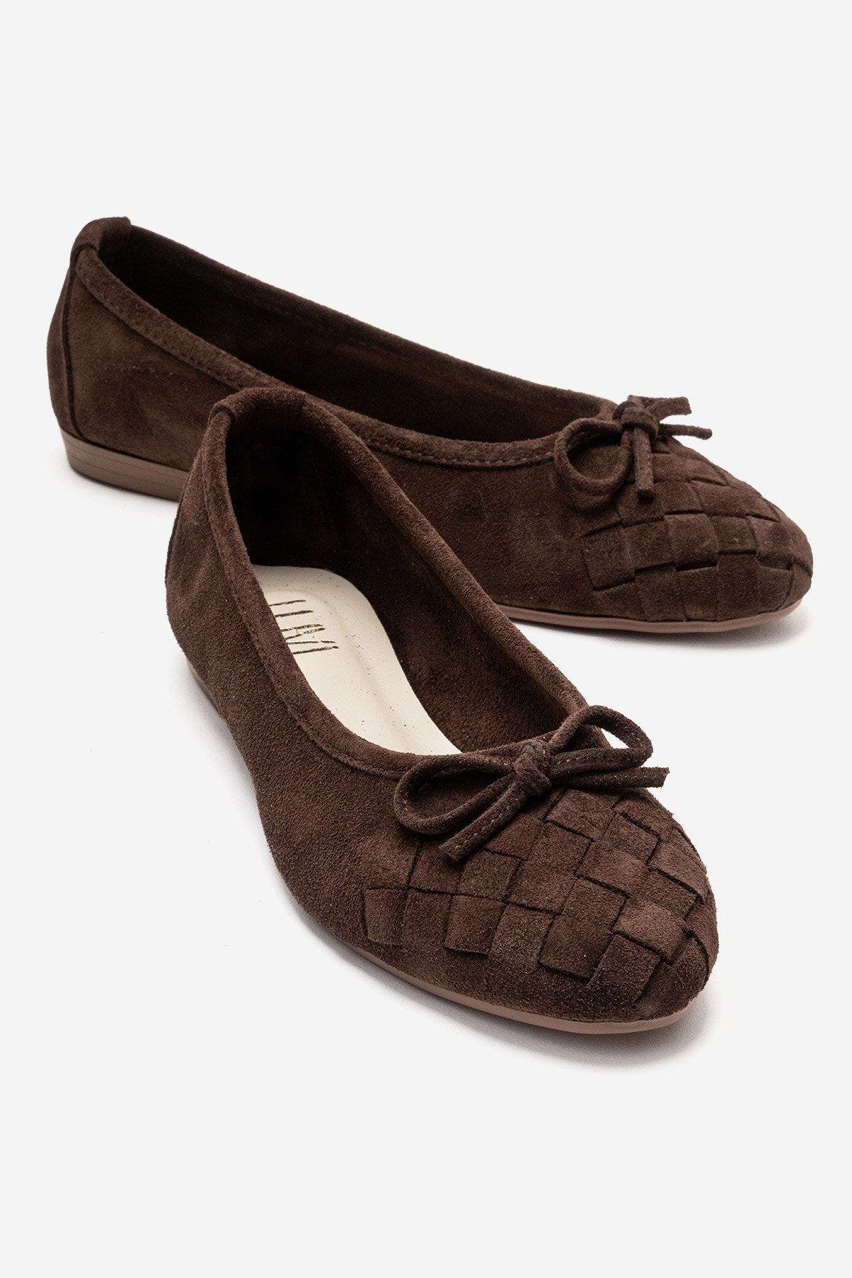 Nopos Leather Cap Toe Ballet Flat, Main, color, Brown Suede
