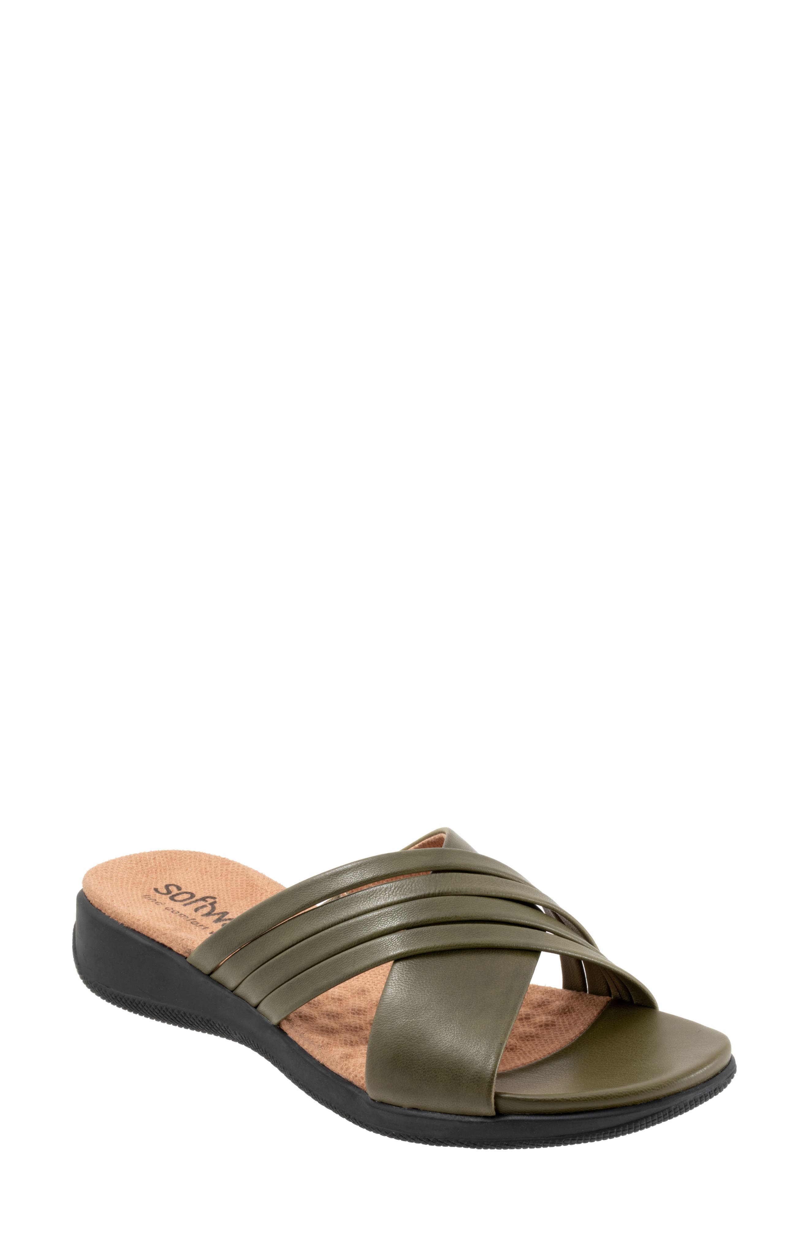 Tillman 5.0 Leather Cross Strap Slide Sandal, Main, color, DARK OLIVE