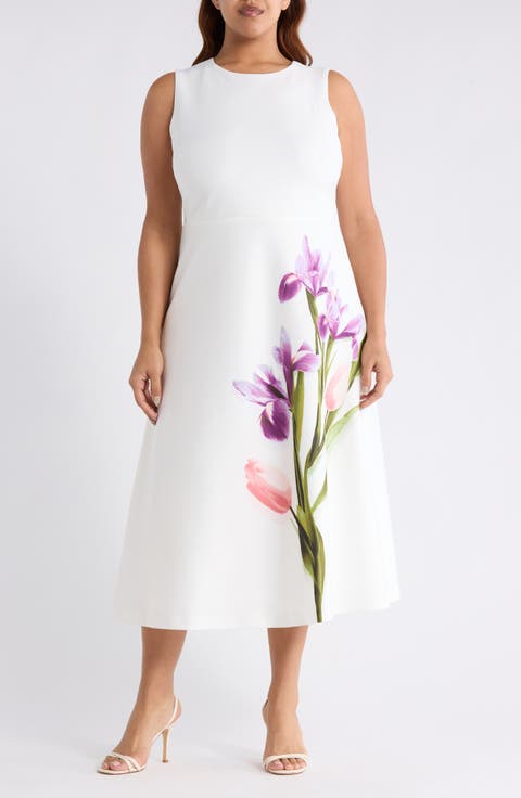 Placement Print Sleeveless Midi Dress