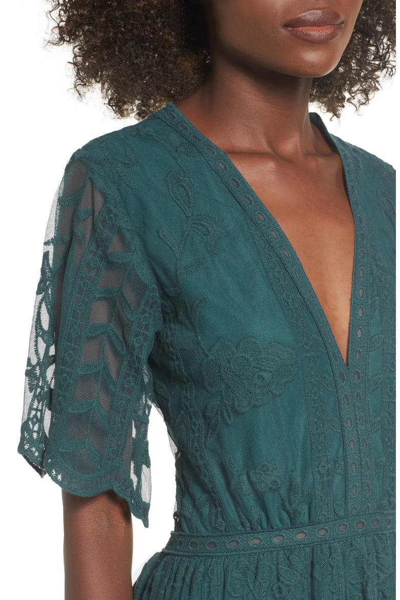 Lace Overlay Romper, Alternate, color, TEAL