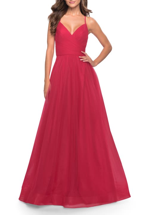 Long Tulle A-line Gown with Side Slit and Pockets
