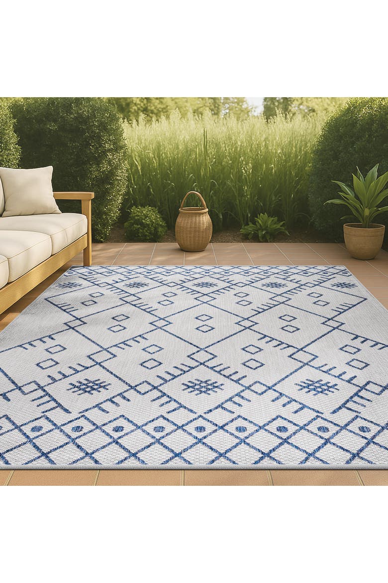 Boho Moroccan Indoor/Outdoor Area Rug, Alternate, color, Ivory/Navy