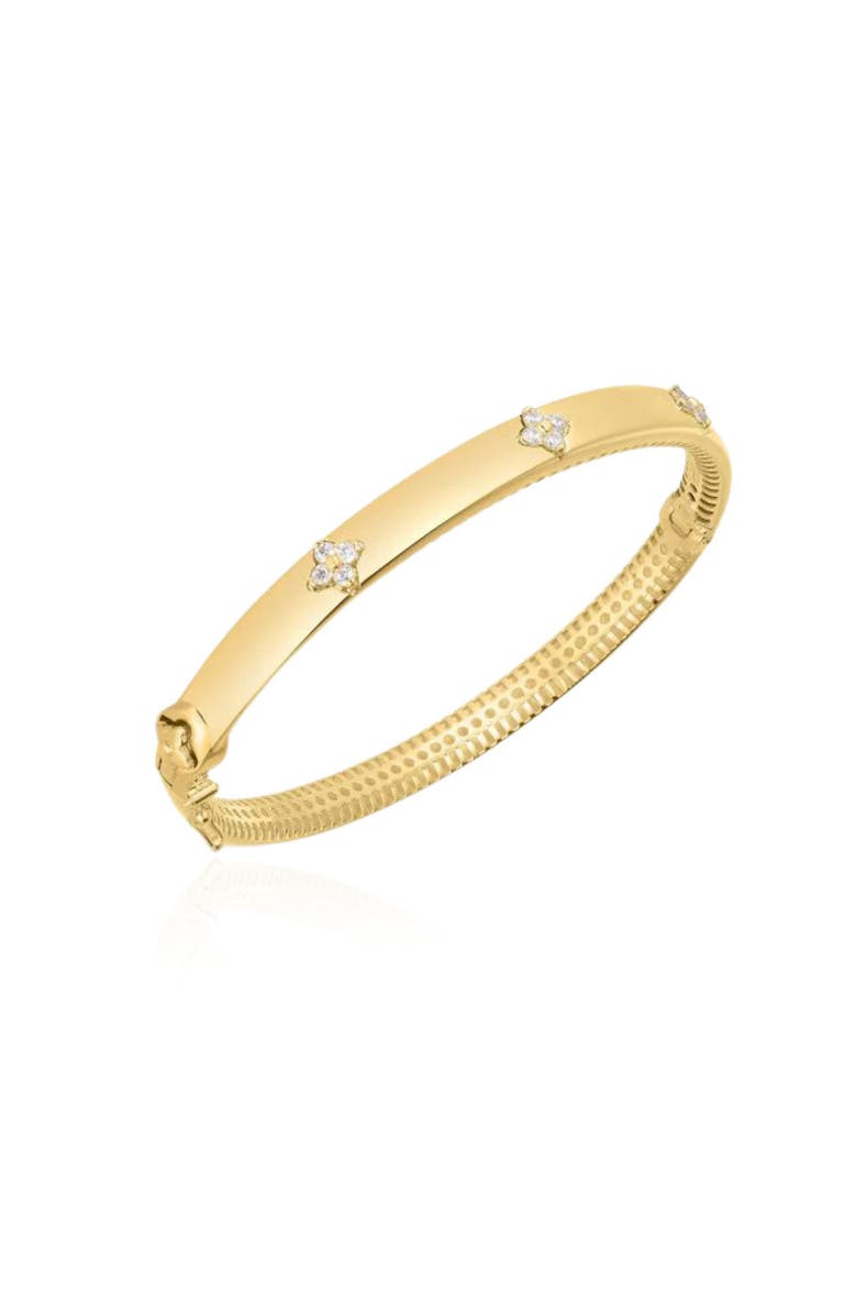 The Lovery Fine Jewelry Diamond Clover Bangle, Alternate, color, Yellow Gold