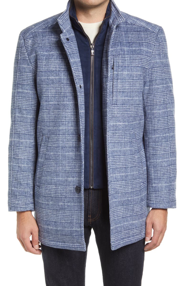 Johnston & Murphy Upton Wool Blend Car Coat, Main, color, Navy Plaid