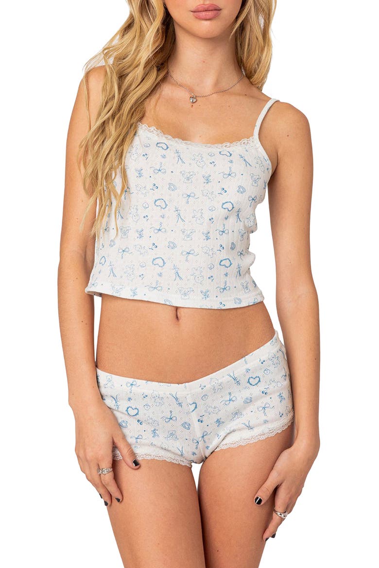 Playtime Pointelle Crop Tank, Main, color, CREAM/ BLUE MIX