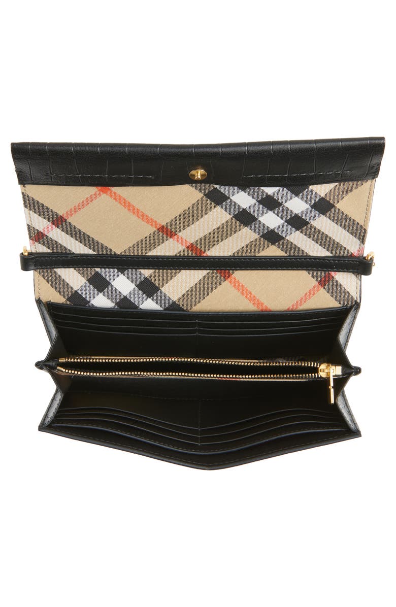 Burberry Cotswolds Croc Embossed Leather Wallet on a Chain, Alternate, color, Black