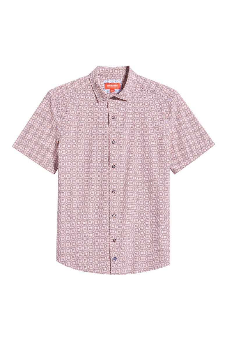 XC+™ Motion Geo Print Short-Sleeve Performance Knit Button-Up Shirt, Alternate, color, ORANGE QUAD GRID