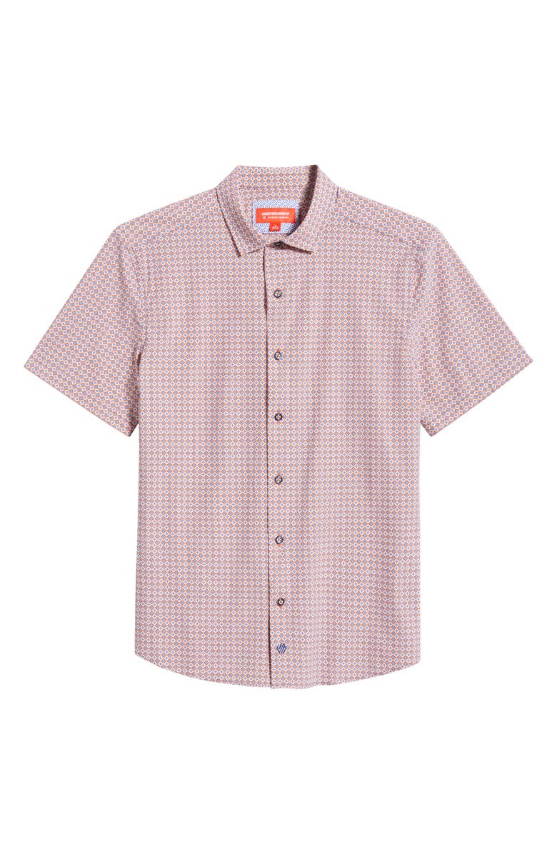 Johnston & Murphy XC+<sup>™</sup> Motion Geo Print Short-Sleeve Performance Knit Button-Up Shirt, Main, color, Orange Quad Grid