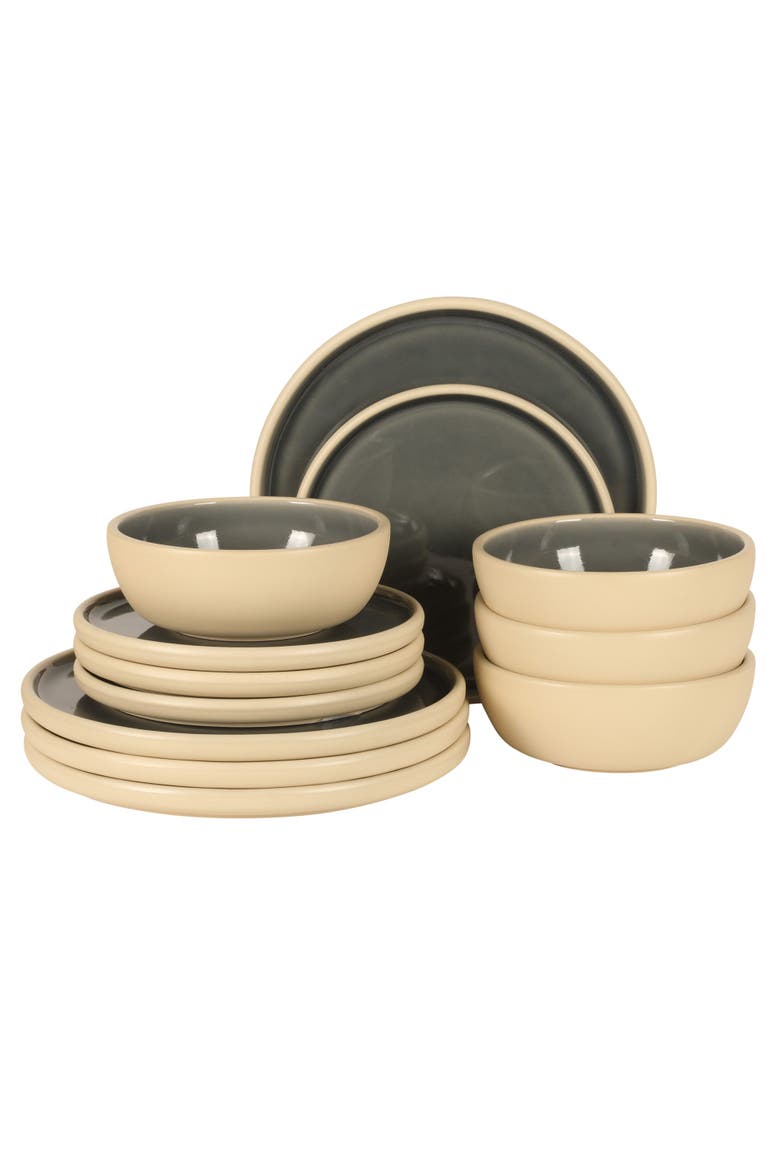 Port Gaia 12-Piece Reactive Glaze Stoneware Dinnerware Set, Main, color, Navy