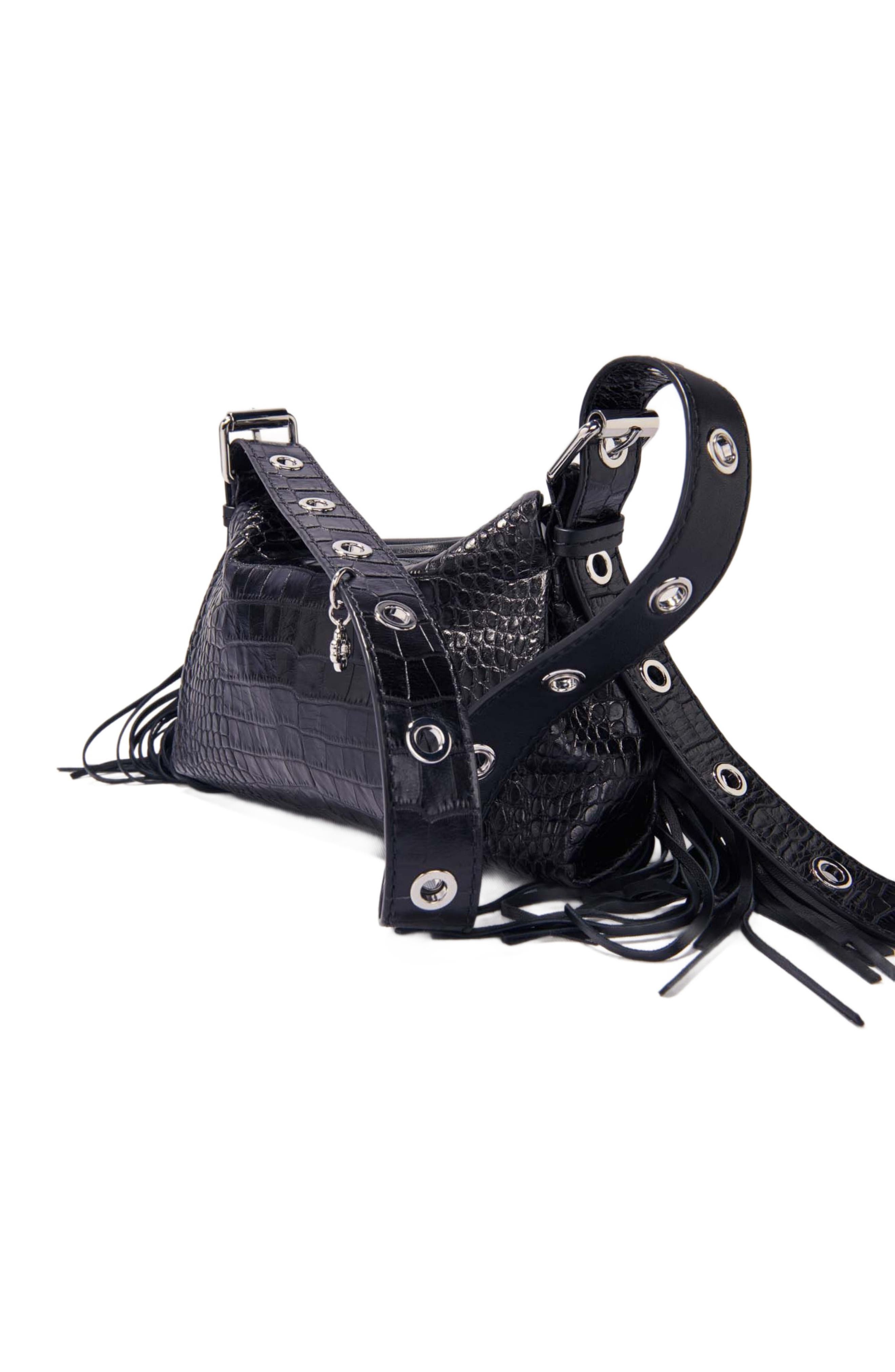 maje Miss M mini embossed leather bag, Alternate, color, Black