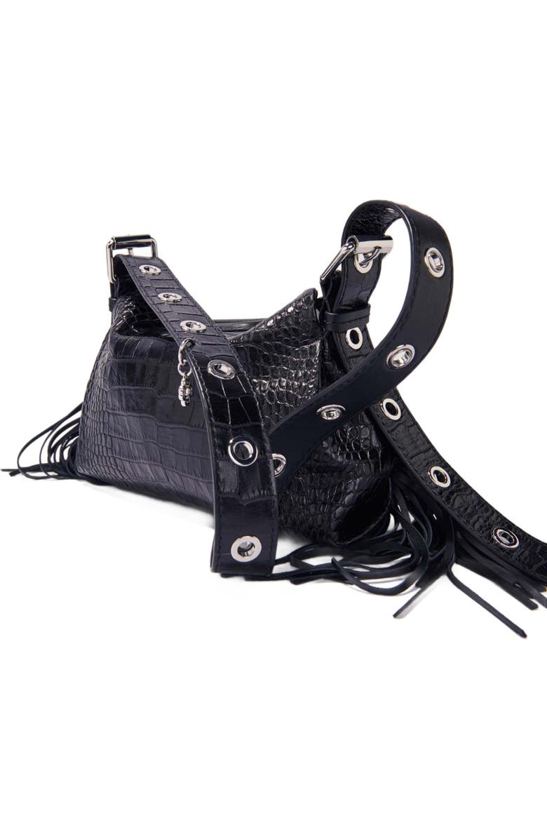 maje Miss M mini embossed leather bag, Alternate, color, Black