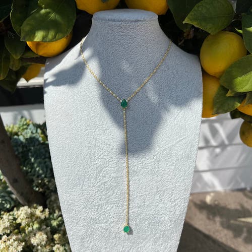 Gemma Azzurro Emerald Pear Station Chain Lariat Y Necklace In Green