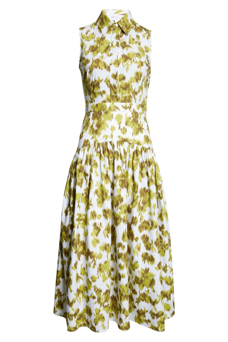 Abstract Floral Print Drop Waist Shirtdress, Alternate, color, MOSS/OPTIC WHITE